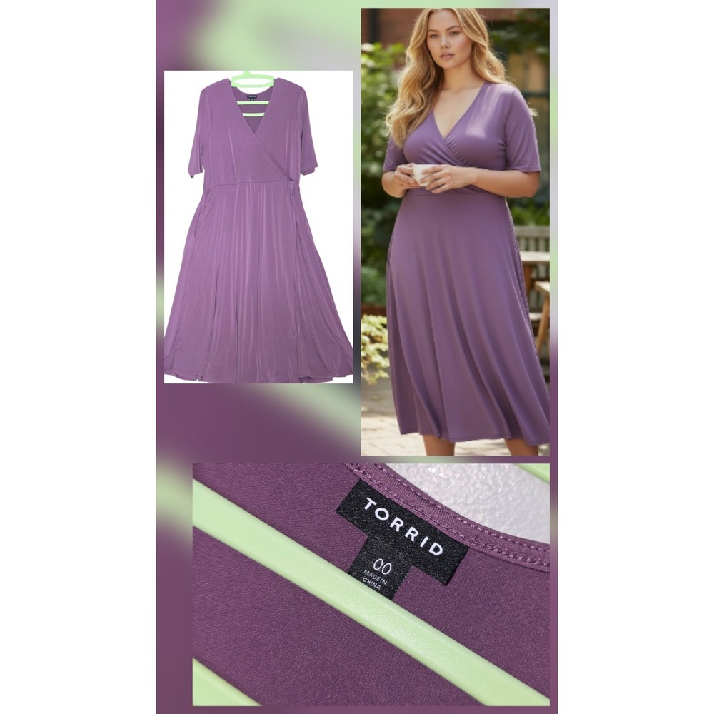 Torrid Plus Size Large 00 V Neck Winter Berry Purple Skater Wrap Dress Stretchy